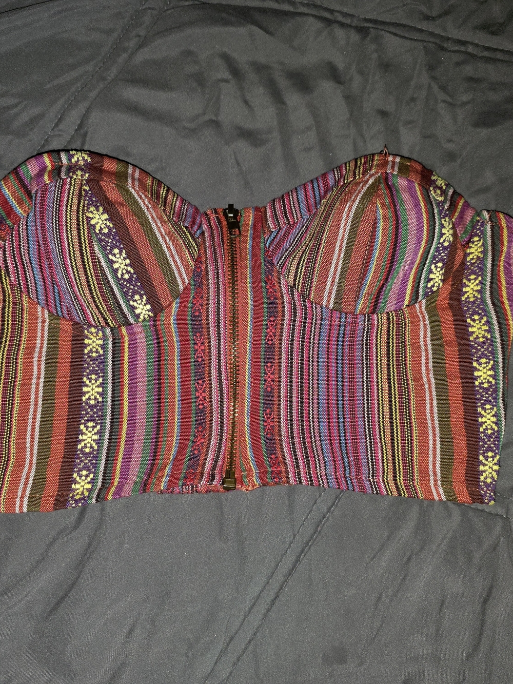 Forever 21 Multicolor Striped Zip Up Bustier Crop Top - Picture 2 of 6